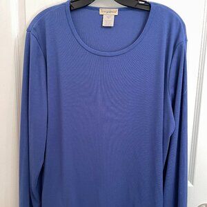 TravelSmith Blue Long Sleeve Ribbed Top Tunic Tee - size XL